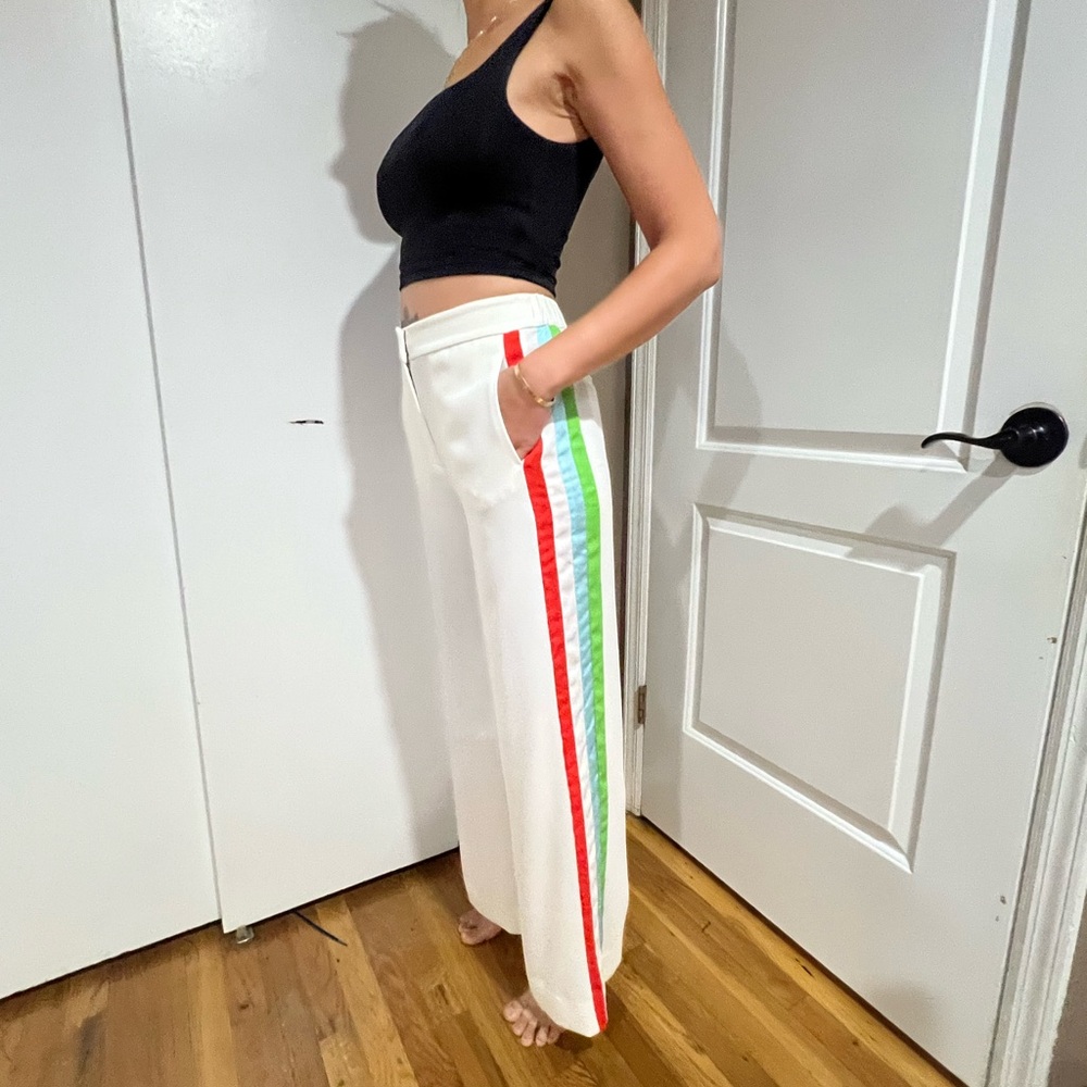 RACHEL Rachel Roy White Pants with Red and Green Stripes